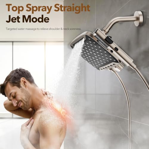 JDO High Pressure Rain Shower Head with Handheld Spray Brushed Nickel | 7 Modes Dual Shower Head, 10-inch Rainfall Showerheads Combo, Detachable Hand Held Shower Wand, Power Jets, 71" Shower Hose - color: Brushed Nickel