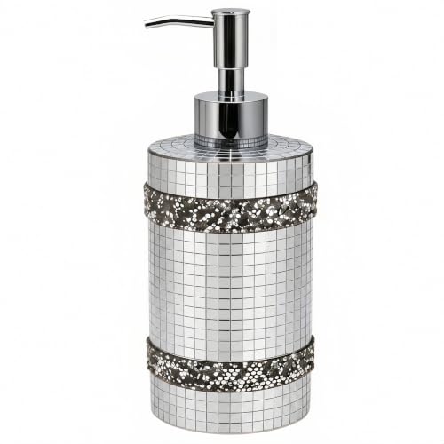 Silver Soap Dispenser，Mosaic Glass Decoration, 12oz Refillable | Decorative Countertop Glass Soap Dispenser with Sturdy Pump for Silver Bathroom Decor for Bath Kitchens and Bedrooms - size: Soap Dispenser
