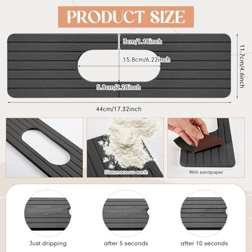 Teenyyou an Oval Hole Gray Faucet Mat Kitchen Sink 17.32" x 4.6" | Bathroom Faucet Absorbent Mat,Diatomite Splash Guard,Quick Drying Drip Catcher,Hole 6.22 " x 2.28" - color: Gray, style: an Oval Hole