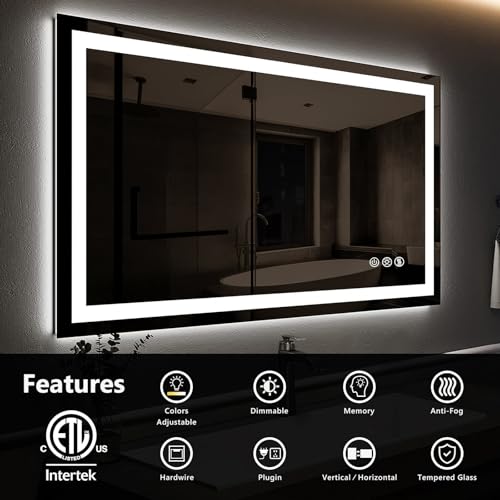ROOMTEC 36"x30" LED Bathroom Mirror with Lights, Backlit+Frontlit | Anti-Fog, Dimmable, Memory Function, Bathroom Vanity Mirror for Wall, Shatterproof Tempered Glass (Horizontal/Vertical) - size: 36"L x 30"W