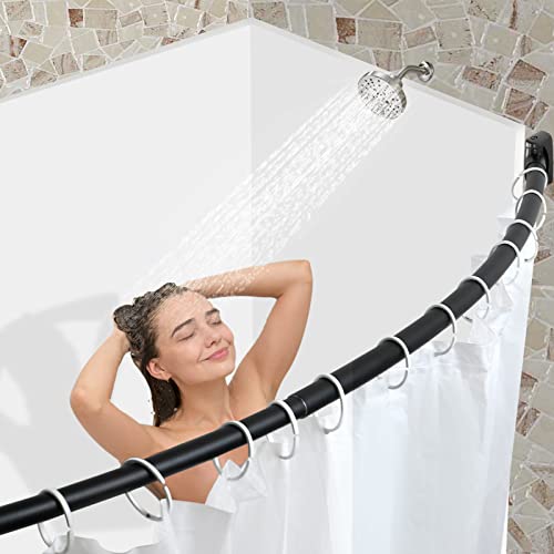 Curved Shower Curtain Rod, 42-72 inches Adjustable Curved Shower Rod, RustProof Curved Shower Rods for Bathroom, Bathtub, Premium Stainless Steel, Need to Drill, Black - color: Black, size: 42-72 Inches