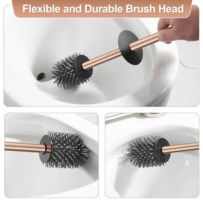 Toilet Brush and Holder Set Rose Gold Freestanding for Bathroom - color: Rose Gold