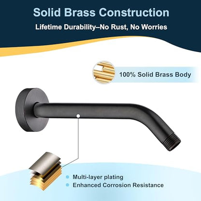 BRIGHT SHOWERS Shower Arm with Flange 10 Inches Solid Brass Shower Head Extension Arm, Wall Mounted Shower Pipe Arm for Rainfall Shower Head and Handheld Showerhead, Oil-Rubbed Bronze - color: Oil Rubbed Bronze, style: Basic 10 Inch