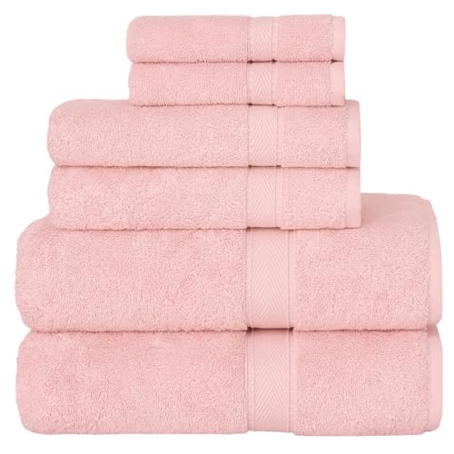 Supreme Terry 6-Piece Premium Towel Set, Soft & Plush 100% Turkish Cotton, Spa Quality, 2 Bath Towel 2 Hand Towels 2 Washcloths-Pink - color: Pink, size: 6 Pcs Set