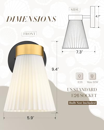 HWH 1-Light Bathroom Wall Sconce, Black and Gold, Modern, 5HZG97B BK+BG | Install Facing Up or Down, 5.9 x 7.3 x 9.4-Inch Fixture, E26 Bulb Max 60W, Bulb Not Included, Mounting Hardware Included - color: Black and Gold, size: 1-Light