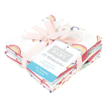 Hudson Baby Unisex Baby Flannel Cotton Poly Washcloths, Creative Rainbow 10Pk, One Size - color: Creative Rainbow 10pk