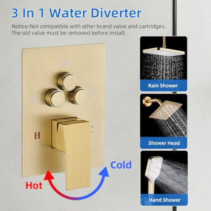 Shower Faucet Set With Handheld Shower Head Gold | Rain shower Head With Handheld Sprayer - color: Glod