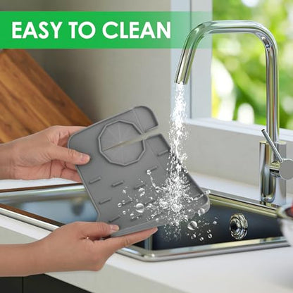 Dimeho Sink Faucet Splash Guard Mat Silicone Soap Dish Pad Faucet Handle Drip Catch Sponge Holder Sink Protector Trays for Bathroom Kitchen Countertop Gadgets Accessories - color: Gray