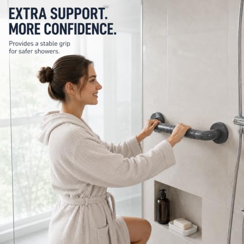 Bathroom Grab Bar, Gray, Non-Slip Textured Grip, 19.7" Length, 2" Height from Wall, Safety Handle for Shower, Toilet, Bath