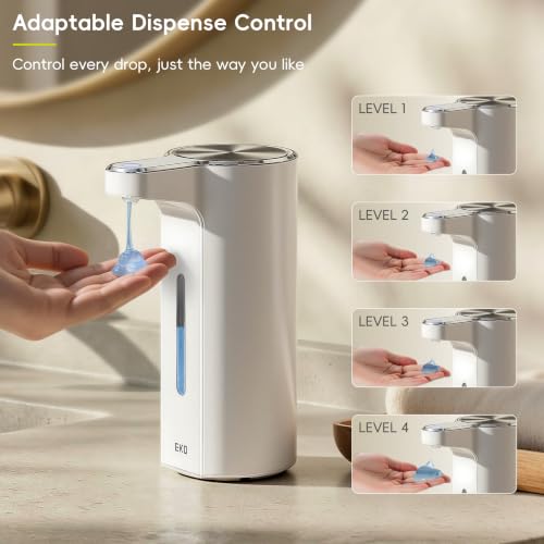 EKO Aroma Pro 13.5 fl oz Touchless Automatic Liquid Soap Dispenser, Rechargeable Electric Hand & Dish Soap Dispenser for Bathroom and Kitchen, IPX7 Waterproof, Adjustable Volume Control (White) - color: White, size: 13.5 oz (Premium Wireless Charging)