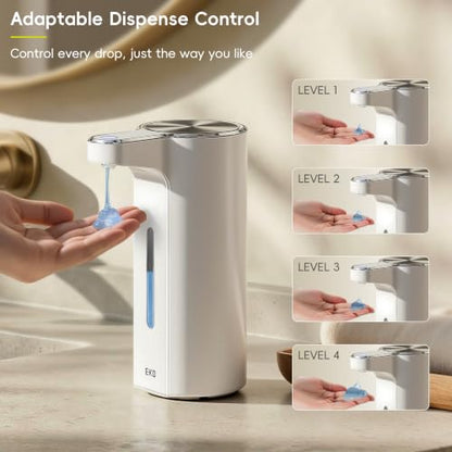 EKO Aroma Pro 13.5 fl oz Touchless Automatic Liquid Soap Dispenser, Rechargeable Electric Hand & Dish Soap Dispenser for Bathroom and Kitchen, IPX7 Waterproof, Adjustable Volume Control (White) - color: White, size: 13.5 oz (Premium Wireless Charging)