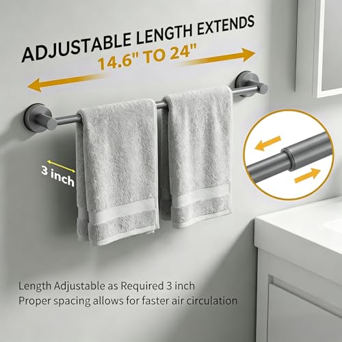 Suction Cup Towel Bar for Bathroom, Adjustable 14.6-24 inch | No Drill Towel Rack, Heavy Duty Stainless Steel Wall Mounted Towel Holder (Grey) - color: Grey