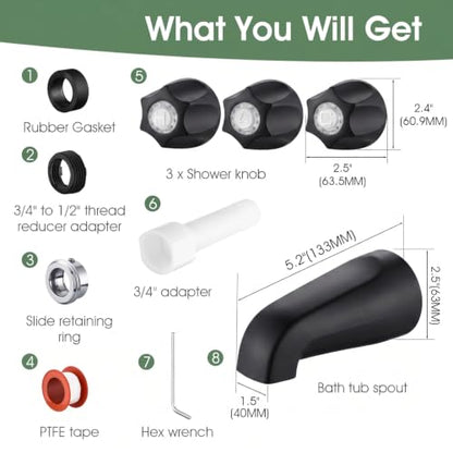 Bathtub Faucet and Shower Knobs Replacement,Easy to Install Tub Spout Set for 1/2" Copper Pipe,1/2" IPS and 3/4" IPS with Install Tool (Matte Black) - color: Matte Black