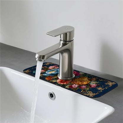 Faucet Fast Absorbent Pad - Midnight Peony Butterfly , Suitable For Kitchen, Bathroom, Island And Other Scenes - color: Midnight Peony Butterfly
