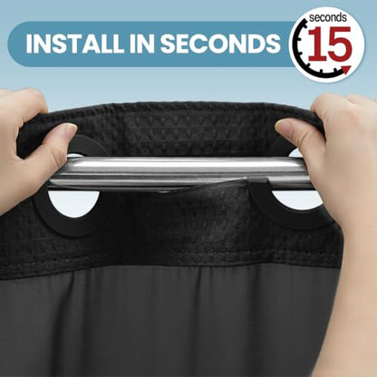 EUTXL 256GSM No Hook Waffle Weave Shower Curtain with Liner, 71x74, Black | Snap in Liner, Extra Thick, Heavy Drape, 3 in 1 Hotel Style Bath Curtain Set, Quick Dry, with Magnets, Waterproof & Washable - color: Black, size: 71"W x 74"L (Pack of 1)