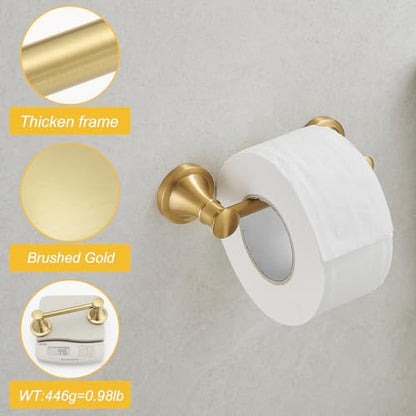 Bathroom Toilet Paper Holder Wall Mount Tissue Holder Brushed Gold | Rustproof Toilet Tissue Roll Holder, Flexible Double Post Pivoting Handle, Bathroom Accessories SUS304 Stainless Steel - color: Brushed Gold