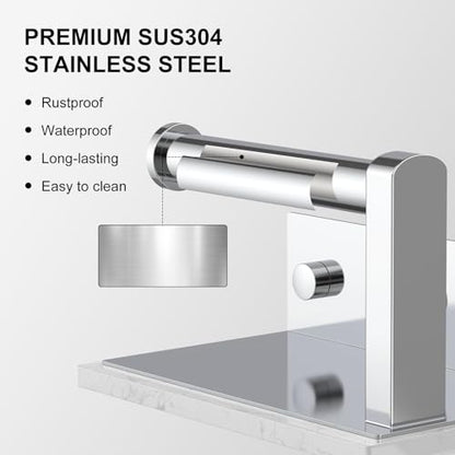 Chrome Toilet Paper Holder with Marble Shelf Tissue Roll Holder | 304 Stainless Steel Wall Mounted Toilet Paper Roll Holder Screw-Mounted Tissue Holder for Bathroom Washroom by BATHLAVISH - color: Chrome