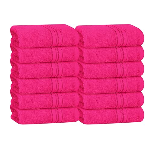BOUTIQUO Ultra Soft Cotton Washcloths, Contains 12 Piece Face Cloths 12x12 inch, Ideal for Everyday use Face Towels, Compact & Lightweight Multi Purpose Washcloths - Hot Pink - color: Hot Pink, size: Washcloths - Set of 12