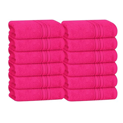 BOUTIQUO Ultra Soft Cotton Washcloths, Contains 12 Piece Face Cloths 12x12 inch, Ideal for Everyday use Face Towels, Compact & Lightweight Multi Purpose Washcloths - Hot Pink - color: Hot Pink, size: Washcloths - Set of 12