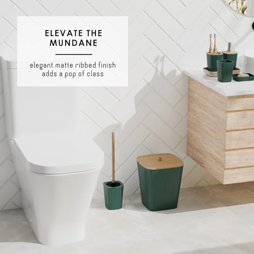 Clara Clark Bathroom Set, Shower Curtain Set and Shower Caddy Hanging | 25 Piece Hunter Green Bathroom Accessories Set with Toothbrush Holder, Soap Dispenser, Soap Dish, Toilet Brush, and Trash Can - color: Hunter Green, size: Complete Set + Shower Caddy