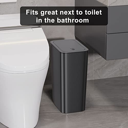 N. NETDOT Bathroom Trash Can with Lid 3 Pack Set, 2 Packs 4 Gal Slim Kitchen Trash Bin and 1 Pack 2.6Gal Garbage Can, Small Trash Can/Trash Bin/Waste Basket for Bedroom (Black, Pack of 3) - color: Black, size: 2 X 4 Gal & 1 X 2.6 Gal