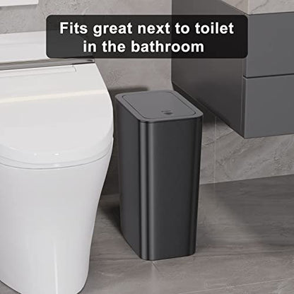N. NETDOT Bathroom Trash Can with Lid 3 Pack Set, 2 Packs 4 Gal Slim Kitchen Trash Bin and 1 Pack 2.6Gal Garbage Can, Small Trash Can/Trash Bin/Waste Basket for Bedroom (Black, Pack of 3) - color: Black, size: 2 X 4 Gal & 1 X 2.6 Gal