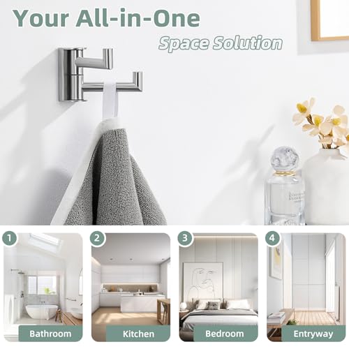 Aomasi Brushed Nickel Double Swivel Towel Hook, 304 Stainless Steel Folding Clothes Hanger, Wall Mounted - color: Brushed Nickel, size: 1 Pack