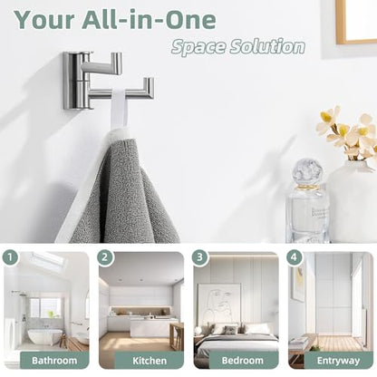 Aomasi Brushed Nickel Double Swivel Towel Hook, 304 Stainless Steel Folding Clothes Hanger, Wall Mounted - color: Brushed Nickel, size: 1 Pack