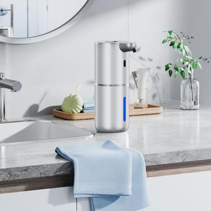Automatic Foaming Soap Dispenser Touchless, Rechargeable Electric Hand ＆ Dish Soap Dispenser for Bathroom and Kitchen - Smart Digital Display, 6 Adjustable Level, 380ml, Wall Mounted, IPX5 - color: Silver, style: Foam