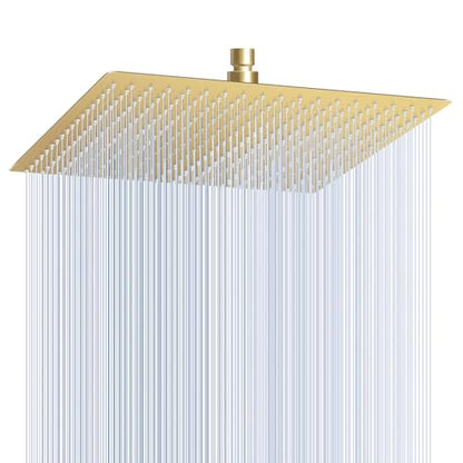 16 inch Brushed Gold Large Rain Shower Head Ceiling Mount - All Metal 304 Stainless Steel, Full Body Rainfall Shower with 324 Silicon Nozzles - Waterfall Bathroom Square Showerhead - color: Brushed Gold, size: 16 Inch Square