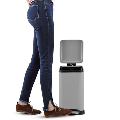 happimess Betty Retro Mini 3.2 Gal Step Trash Can, Gloss Gray | Soft-Close Lid, Removable Liner, Iron, Hands-Free Pedal, Non-Skid Base, Built-In Damper, Modern, Minimalistic - color: Fog Gray