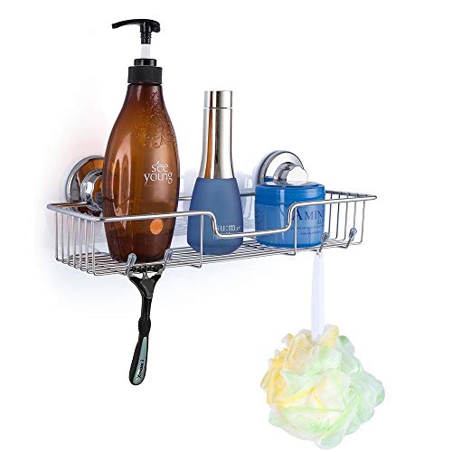 3in1 Suction Cup Shower Caddy Bath Wall Shelf + Soap Dish Holder for Large Shampoo Shower Gel Holder Bathroom Storage - Rustproof Stainless Steel