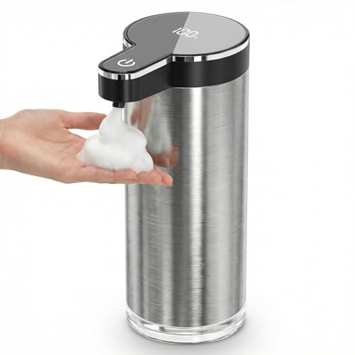 Automatic Foaming Soap Dispenser Touchless (Stainless Steel Black, Foam) | 11.8 oz Capacity Stainless Steel Foaming Soap Dispenser with 4 Adjustable Levels for Kitchen and Bathroom Sinks - color: Stainless Steel Black, size: Foam