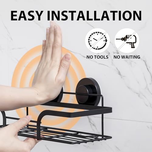 Shower Caddy Suction Cup, 2 Pack Shower Shelves for Inside, Black | Metal Bathroom Storage, NO-Drilling Bathroom Organizer, Heavy Duty Shower Basket - color: 2 X Black Basket