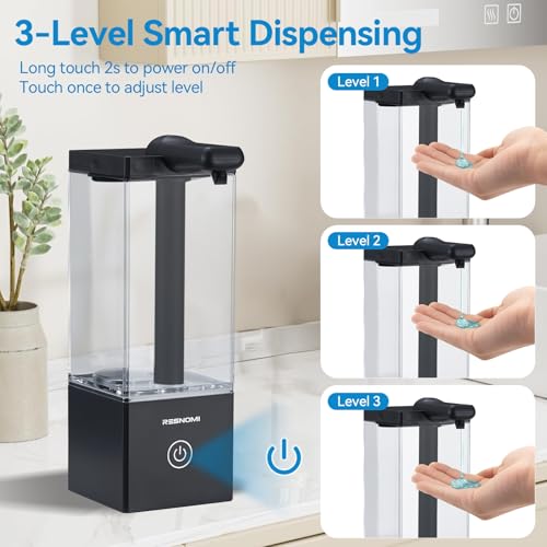 Automatic Soap Dispenser,Touchless Dish Soap Dispenser,16.5oz/490mL Wall Mounted,USB Rechargeable,3 Adjustable Soap Dispensing Levels,Liquid Hand Dispenser for Bathroom,Kitchen,Office(Black)