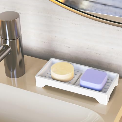 NiHome Self Draining Acrylic Soap Dish Fit for Kitsch, Durable Bathroom & Kitchen Soap Holder with 360° Airflow, Elegant Slotted Design to Keep Soap Bars Dry & Free from Residue, Easy to Clean (White) - color: White