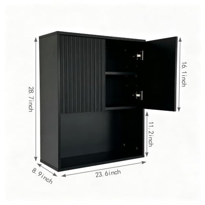 Fluted Bathroom Wall Cabinet Over the Toilet Storage,Wall Mounted Cabinet with Adjustable Shelf,Floating Cabinet Organizer Hanging Cabinet,Kitchen and Laundry Room Cabinets (Black, 1 PC) - color: Black
