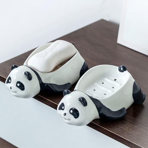 Cute Ceramic Soap Dish Self Draining Adorable Panda Shaped Kitchen Sink Soap Organizer for Bathroom Quick Drying Soap Holders - color: Black&white-2