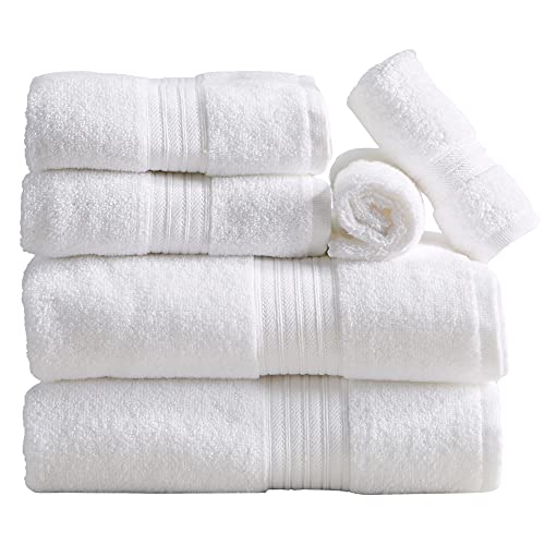 Great Bay Home Bath Towel Set - 100% Cotton 6 Piece Towel Set - Lightweight, Absorbent, Quick-Dry Towels for Bathroom (White) - color: Solid - White, size: 6 Piece Set