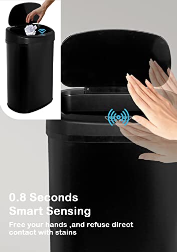 13 Gallon/50 L Kitchen Trash Can With Stainless Steel Touch-Free Lid, Automatic Motion Sensor Garbage Can for Bathroom, Brushed Finish - color: Black