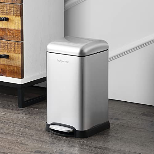 happimess Betty Retro Mini 3.2 Gal Step Trash Can, Platinum Silver | Soft-Close Lid, Fingerprint Proof, Removable Liner, Stainless Steel, Hands-Free Pedal - color: Chrome