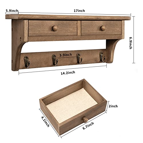 Emfogo Coat Hooks Mounted, Rustic Wood Coat Rack Mount Shelf with Hooks, Farmhouse Coat Rack with Shelf & Coat Hook for Entryway, Mudroom, Bedroom, Kitchen, Bathroom(Walnut) - color: Walnut