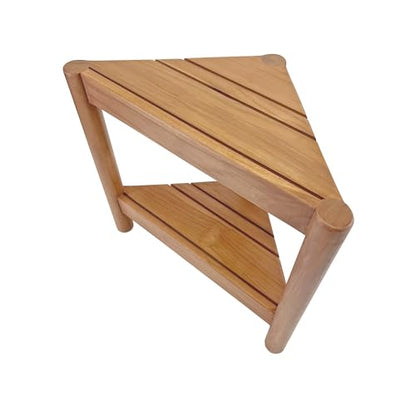 Asta Select Solid Teak Corner Shower Stool, Poratble Teak Wood Spa/Shower/Indoor/Outdoor Stool with Storage Shelf, Teak Wood Shower Corner Table, Teak Accent Table, Fully Assembled, ST-51