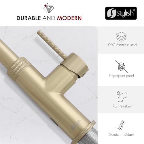 Stylish Touchless Kitchen Faucet with Pull Down Sprayer Single Lever Handle Dual Function Stainless Steel Kitchen Sink Faucet with Ceramic Cartridge and Aerator Brushed Gold Finish, K-150GM - color: Brushed Gold