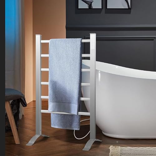 Electric Heated Towel Rack for Bathroom, 2-in-1 Freestanding & Wall Mounted 6 Bar Towel Warmer, IPX4 Waterproof Plug-in Rustproof Aluminum Towel Heater for Home Hotel