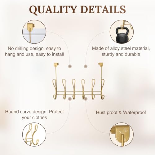 Twisted Design Over the Door Hook Rack, Towel Hanger, Coat Rack for Bathroom, Bedroom or Laundry Room (Gold With 12 Hooks) - style: Gold with 12 Hooks