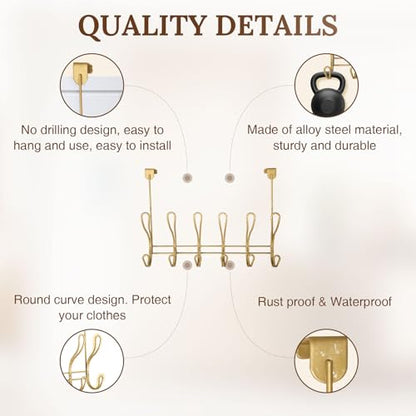 Twisted Design Over the Door Hook Rack, Towel Hanger, Coat Rack for Bathroom, Bedroom or Laundry Room (Gold With 12 Hooks) - style: Gold with 12 Hooks