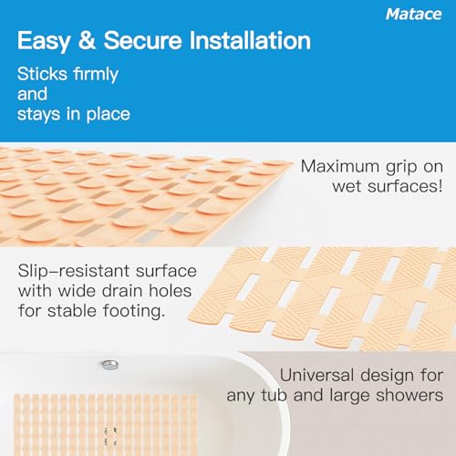 Bathtub Mat Non Slip - for Inside Bath Tub & Shower, Small 27x16 Inch, 180 Strong Suction Cups, Soft Textured Surface, Fast Drain & Quick Dry, Bathroom Safety Mat, Beige, Matace - color: Beige, size: 27" x 15.8" (Rectangular)