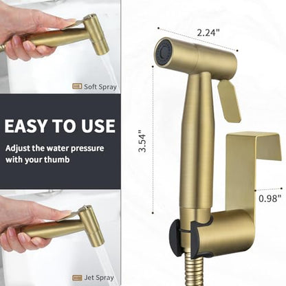 Brushed Gold Handheld Bidet Sprayer for Toilet, Stainless Steel Cloth Diaper Sprayer Kit with Solid Brass T-Valve, Adjustable Water Pressure Bidet Attachment - color: Brushed Gold, size: 1 Set