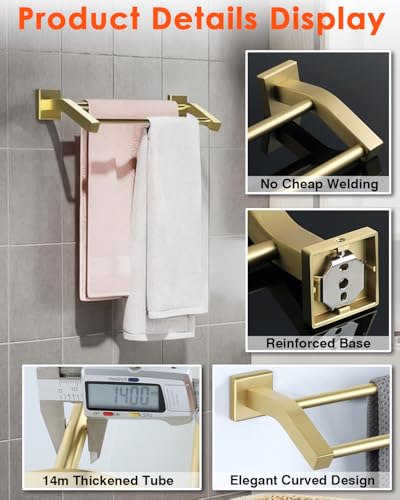 Alise Double Towel Bar, 20" Towel Racks for Bathroom Wall Mounted, Gold | SUS304 Stainless Steel Bathroom Towel Holder, Quick Drying Towel Hanger Towel Rod - color: Gold, size: 20-Inch (2-Bars)